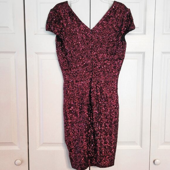 Dress The Population Zoe Sequined Mini Stretch Dress in Garnet Red - Picture 3 of 6